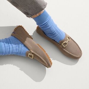 Rothy's Double Bit Drivers in Latte Microcheck